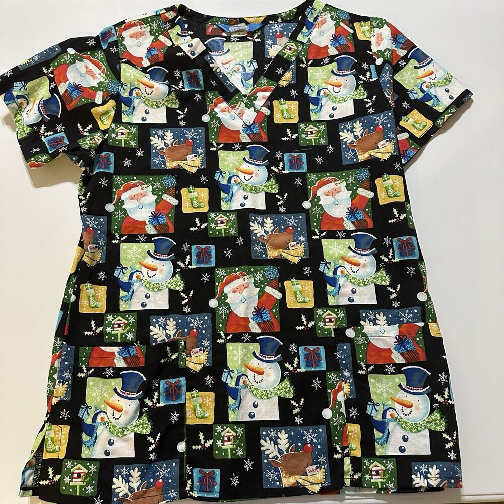 2 Scrub Tops Women Scrub World Small Christmas Patterned And Scrub HQ Turq